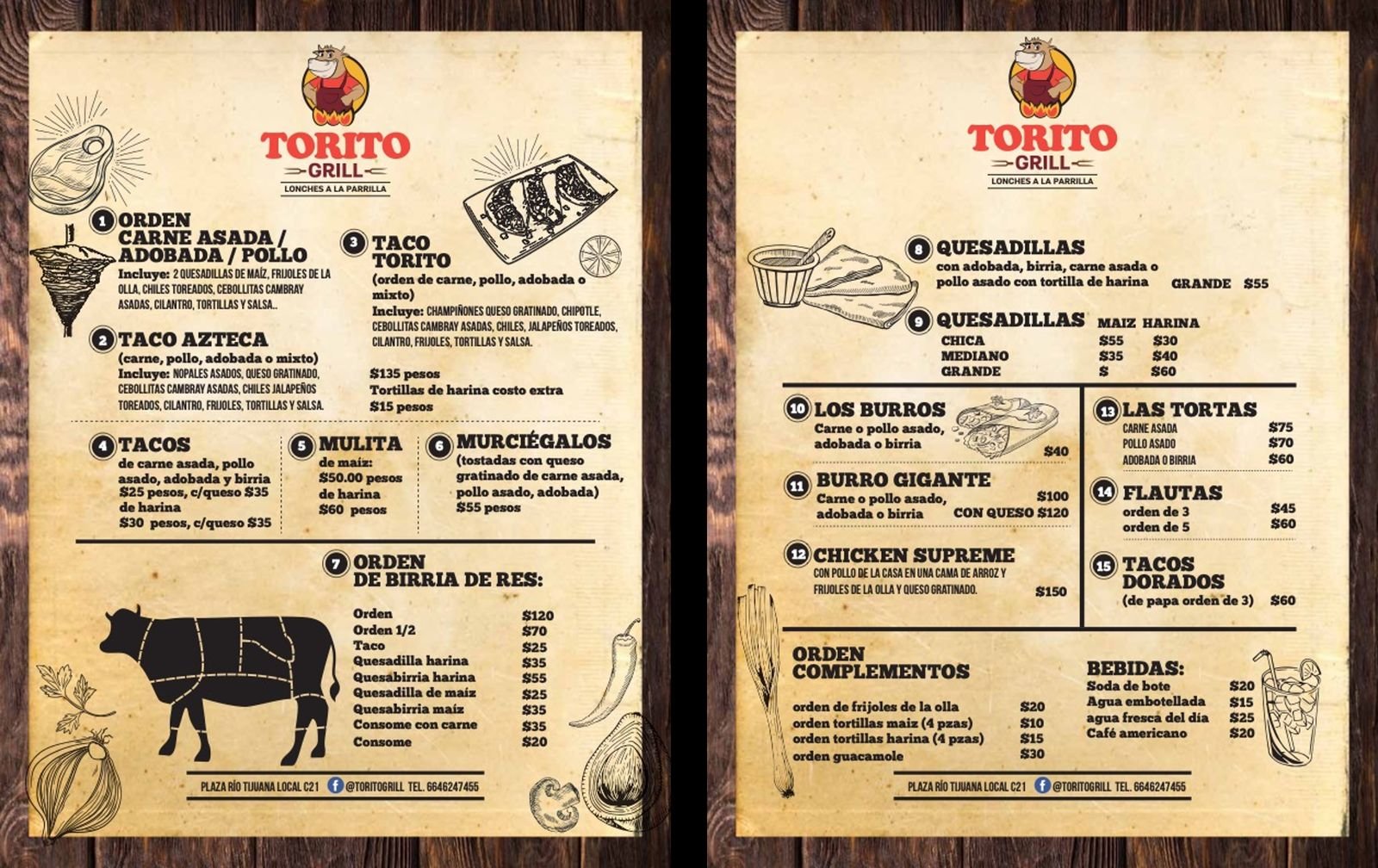Diseño de menú Torito Grill