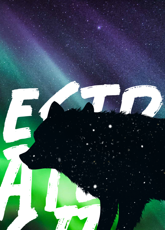 Lobo de Estrategia bajo una aurora violeta
